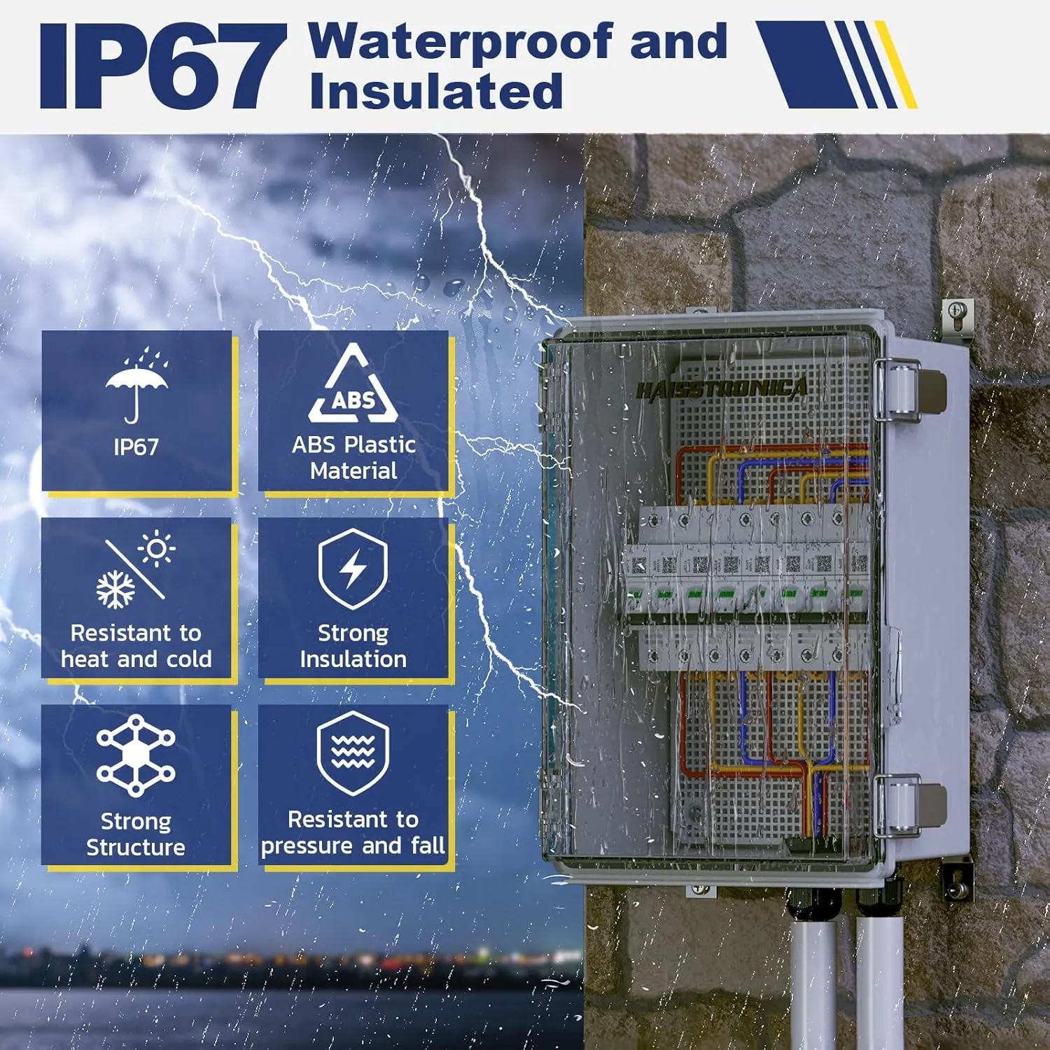 haisstronica Waterproof Outdoor Electrical Box, IP67 Weatherproof Junction Box ABS Plastic Electrical Enclosure with Mounting Plate, Wall Brackets, Cable Glands, Control Box, Clear, 8.7"*6.7"*4.3"