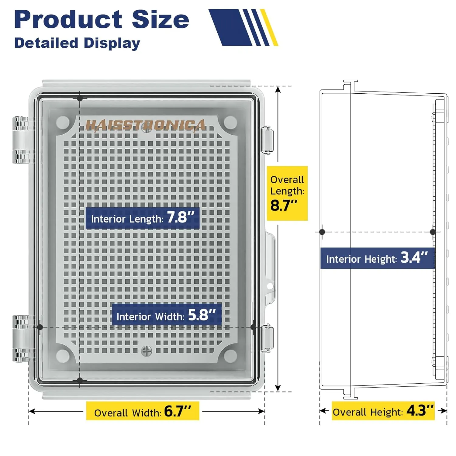 haisstronica Waterproof Outdoor Electrical Box, IP67 Weatherproof Junction Box ABS Plastic Electrical Enclosure with Mounting Plate, Wall Brackets, Cable Glands, Control Box, Clear, 8.7"*6.7"*4.3"