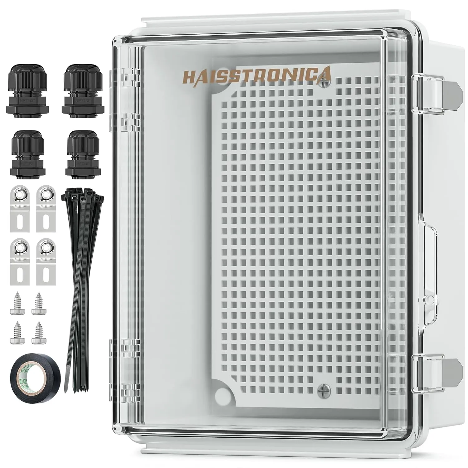 haisstronica Waterproof Outdoor Electrical Box, IP67 Weatherproof Junction Box ABS Plastic Electrical Enclosure with Mounting Plate, Wall Brackets, Cable Glands, Control Box, Clear, 8.7"*6.7"*4.3"