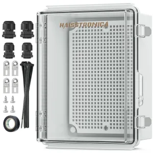haisstronica Waterproof Outdoor Electrical Box, IP67 Weatherproof Junction Box ABS Plastic Electrical Enclosure with Mounting Plate, Wall Brackets, Cable Glands, Control Box, Clear, 8.7"*6.7"*4.3"