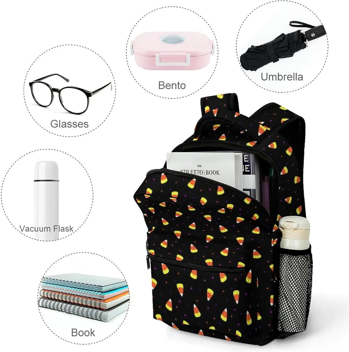 Halloween Candy Corn Backpack with Large Capacity Versatile for Daily Use Suitable for Unisex