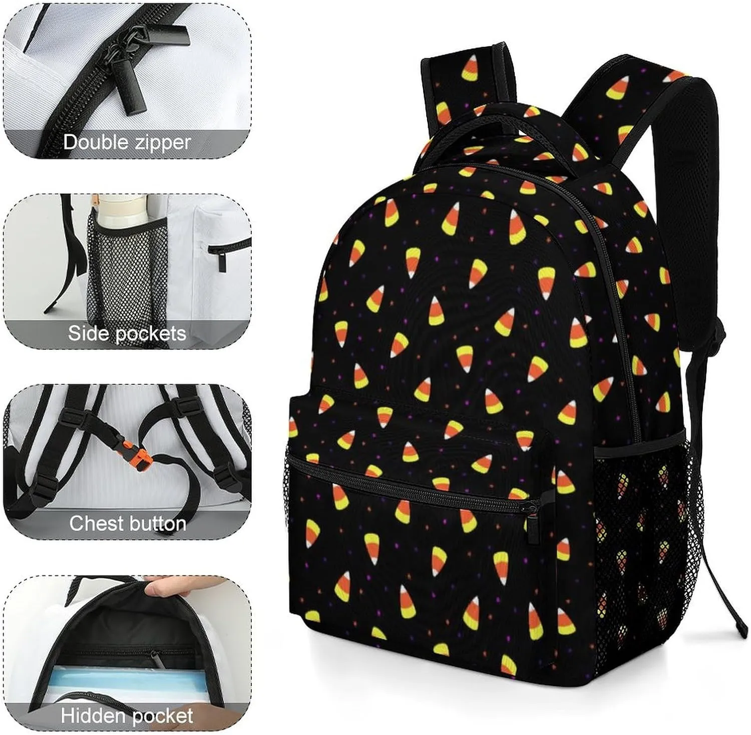 Halloween Candy Corn Backpack with Large Capacity Versatile for Daily Use Suitable for Unisex