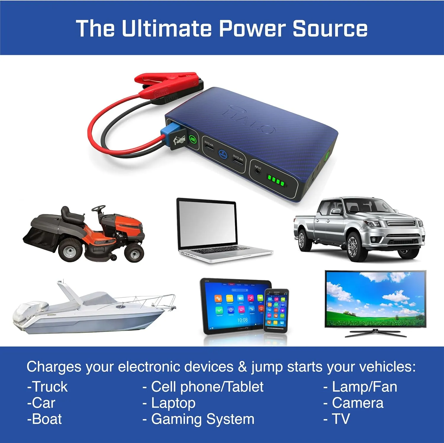 HALO Bolt 58830 ACDC Portable Car Battery Jump Starter | 58.8Wh USB Power Bank with AC Outlet, Emergency Floodlight & Charger, Jumps Cars SUVs & Trucks, Powers Phones & Laptops, TSA Approved — Gray