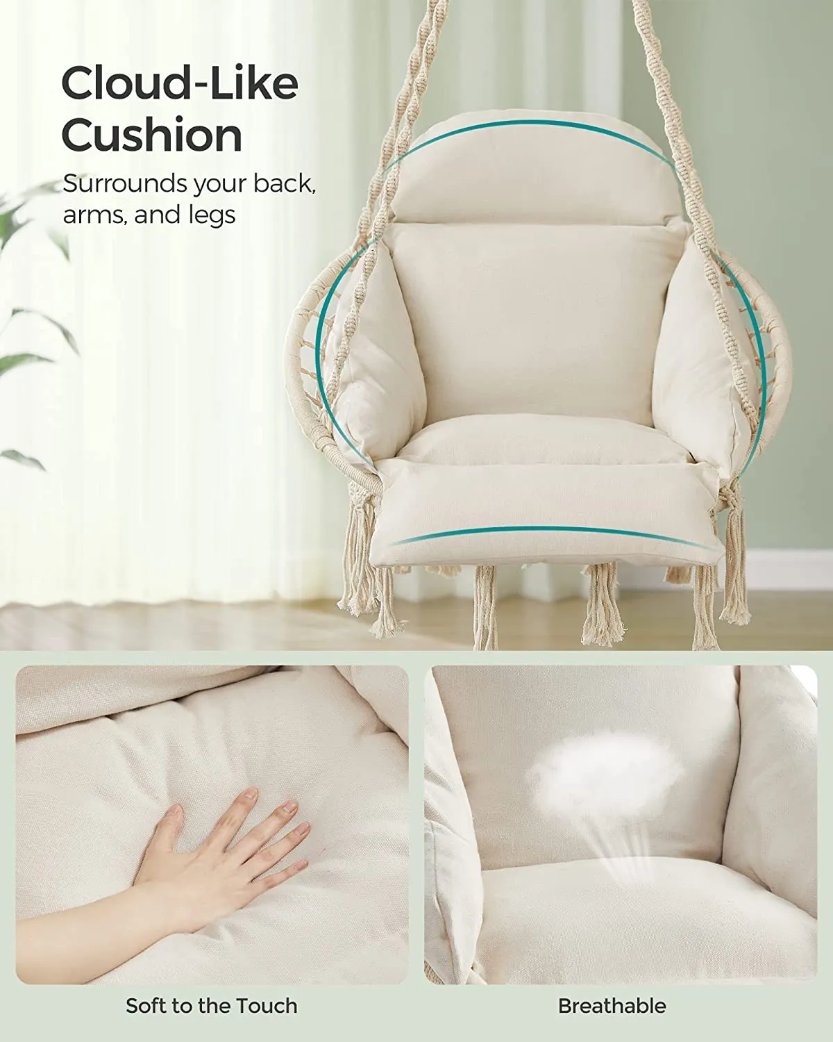 Hammock Chair with Large Cushion - Cream