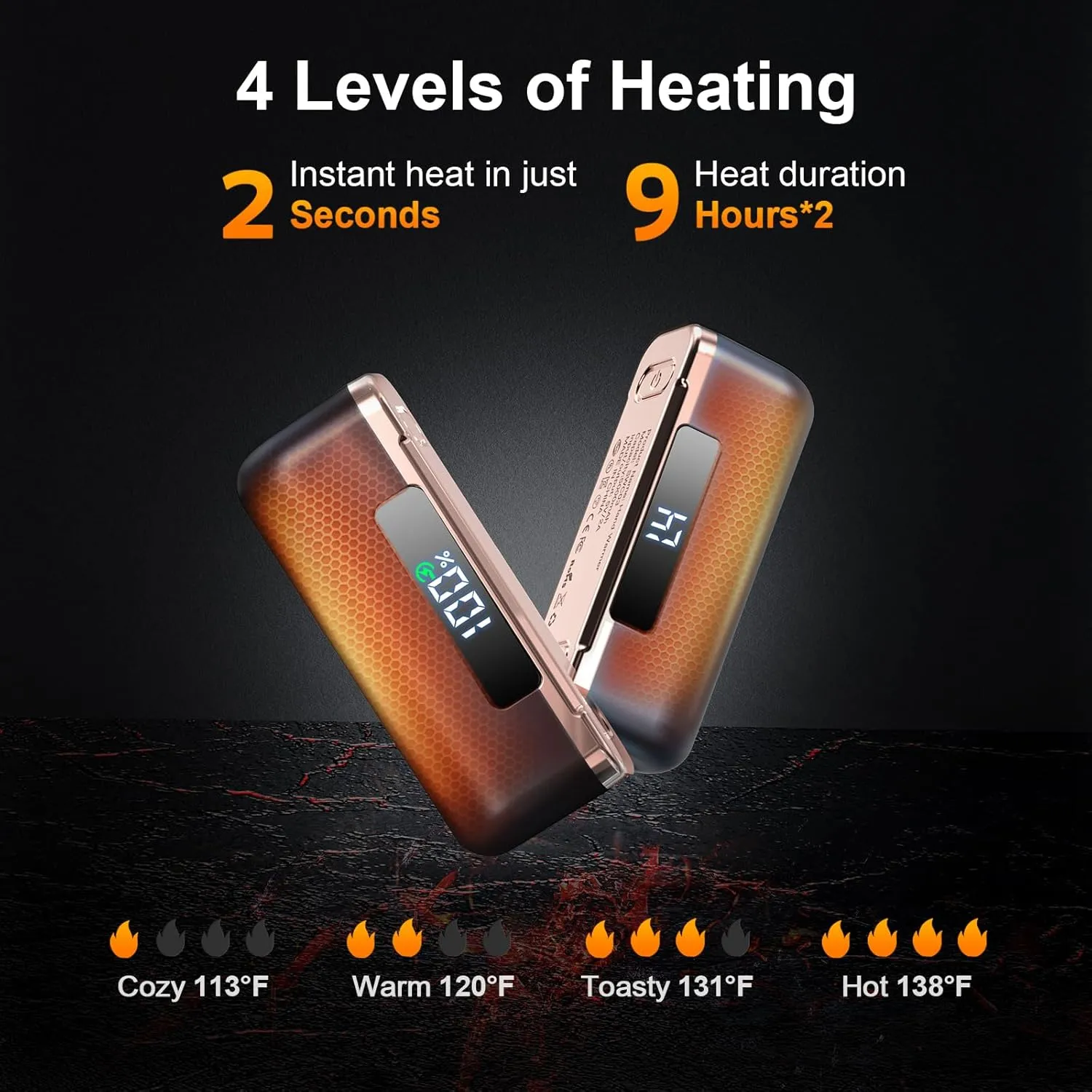 Hand Warmers Rechargeable -10000mAh Magnetic Electric Hand Warmer 2 Pack, 4 Levels Heat Up to 131℉ with LED Display, Portable Reusable Pocket Heater for Raynauds, Golf, Camping, Men, Women