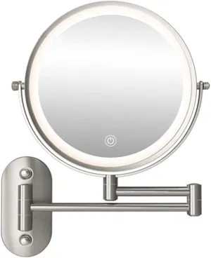 Handheld Wall Mounted Makeup Mirror LED Touch Screen Adjustable with 3 Color Lights Double Sided 1X/5X Magnifying Vanity Mirror