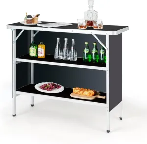 HAPPYGRILL Folding Camping Table with Storage, Aluminum Picnic Table with 2-Tier Shelves, Large Tabletop, Carry Bag, Removable Cloth Cover, Outdoor Lightweight Dining Camp Table for Picnic BBQ Party