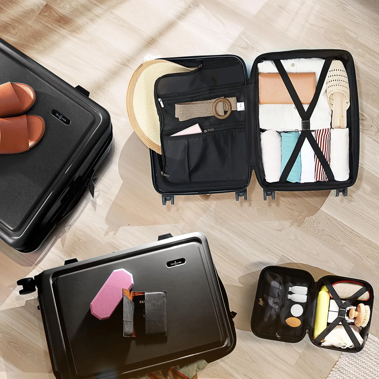 Hard Shell Luggage Sets with Spinner Wheels 4 Piece, Expandable Large Suitcases with TSA Lock, Travel Large Suitcase Set, Black Luggage Set