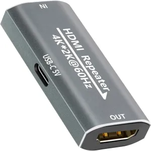 HDMI Booster,HD Amplifier Repeater 4K 60hz, HD Extender Amplifier Female to Female Cable Adapter,30M/100Ft HDMI 2.0 Signal Booster for PS4/DVD/TV Box etc with USB-C Power Supply Port