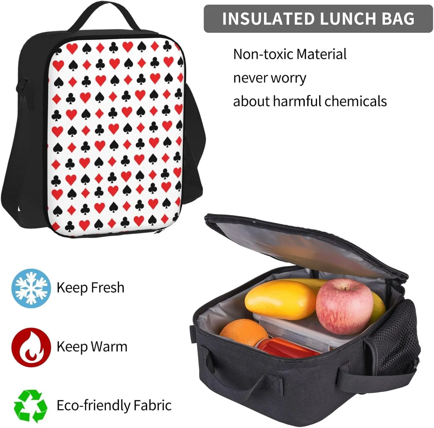 Hearts Spades Poker Casino Multifunctional Pocket Backpack Crossbody Lunch Bag Pencil Case 3Pcs Set Large Capacity Backpack