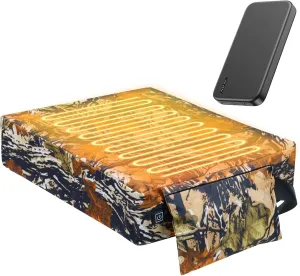 Heated Hunting Seat Cushion Pad Thermal Hunting Seat Cushion with 10000 mAh Power Bank Adjustable Temperature Hunting Hot Seat Cushion for Tree Stand,Bleacher,Fishing(Camo Yellow)