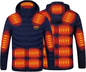 Heated Jacket for Men Women with Hood Winter Heated Hoodie Windproof Coat USB Charging Body Warmer 19 Zones Unisex