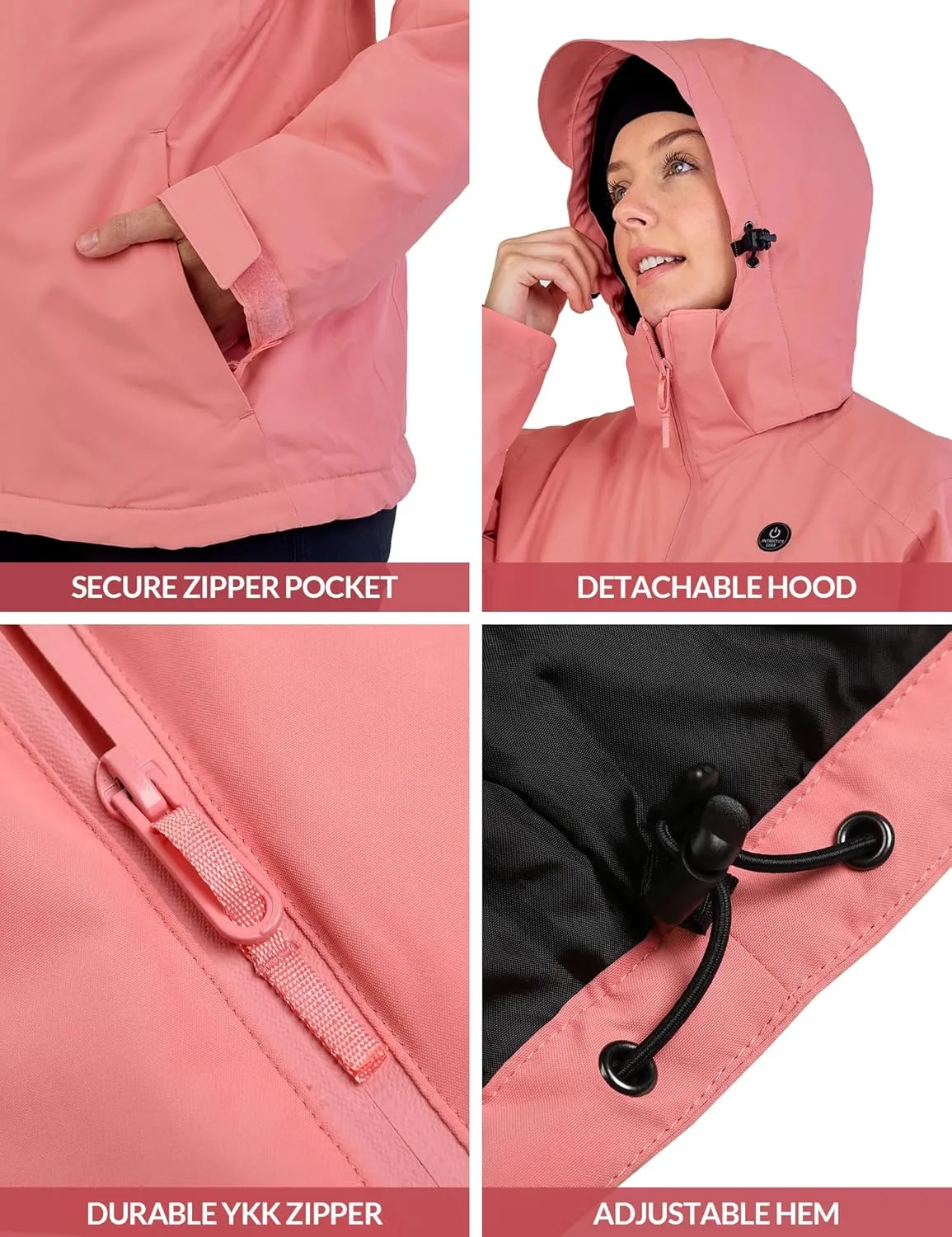 Heated Jacket, Ski Jacket Coat, With 12V/16000mAh Battery Pack, 5 Areas Heating Thicken Women Winter Coat