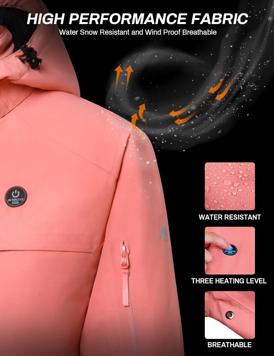Heated Jacket, Ski Jacket Coat, With 12V/16000mAh Battery Pack, 5 Areas Heating Thicken Women Winter Coat