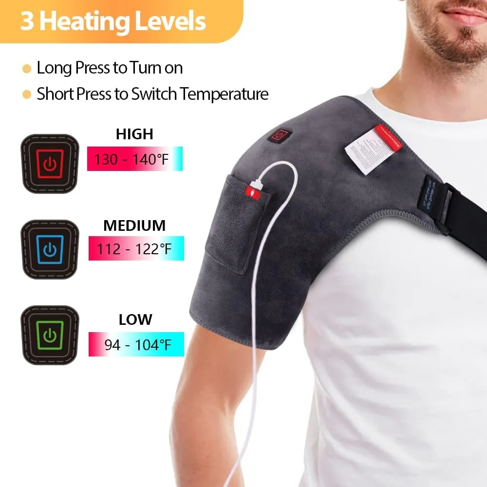 Heated Shoulder Wrap USB Shoulder Heating Pads for Shoulder Pain Upper Arm Muscle Relief, FSA HSA Eligible, 3 Heating Settings Portable Shoulder Heat Pad