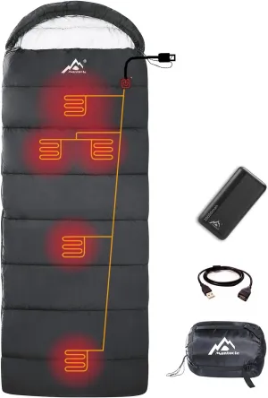 Heated Sleeping Bag - 5pcs Multi USB Power Support Heating Pads, Operated with Battery Power Bank or Other USB Supplies, with one pc 20000mah Power Bank