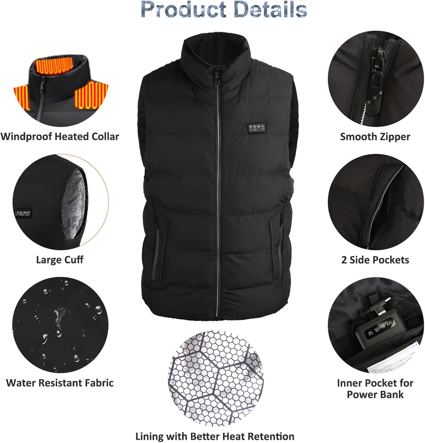 Heated Vest for Men Women,USB Powered Washable Warm Heated Vest for Outdoor Activities Winter Hiking Skiing Skating