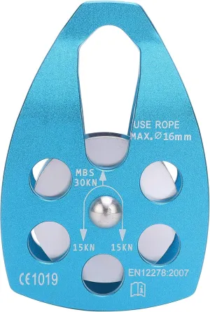 Heavy Duty Aluminum Rope Pulley for Climbing and Mountaineering - Large Single Sheave, 30KN Static Tension, Ideal for Aerial Work and Operations