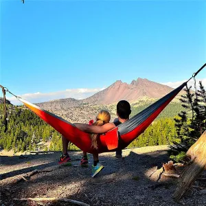 Heavy Duty Double Camping Hammock - 210T Parachute Nylon Material, Holding Up to 660lb, Ideal for Travel, Outdoor, Indoor, Beach, Hiking, Backyard, Yard, Patio ( Color : Blue )