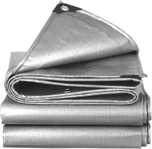 Heavy Duty Tarpaulin with Reinforced Eyelets,Outdoor PE Waterproof Tarp Sheet,Silvery,for Truck,Boat,Camping,Firewood,Woodpile.
