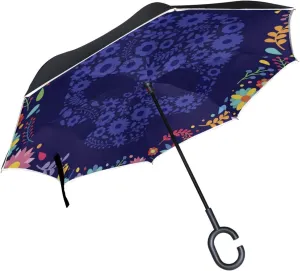 hengpai Dia Muertos Reverse Inverted Inside Out Umbrella Cars Unigue Windproof UV Proof Double Layer for Women