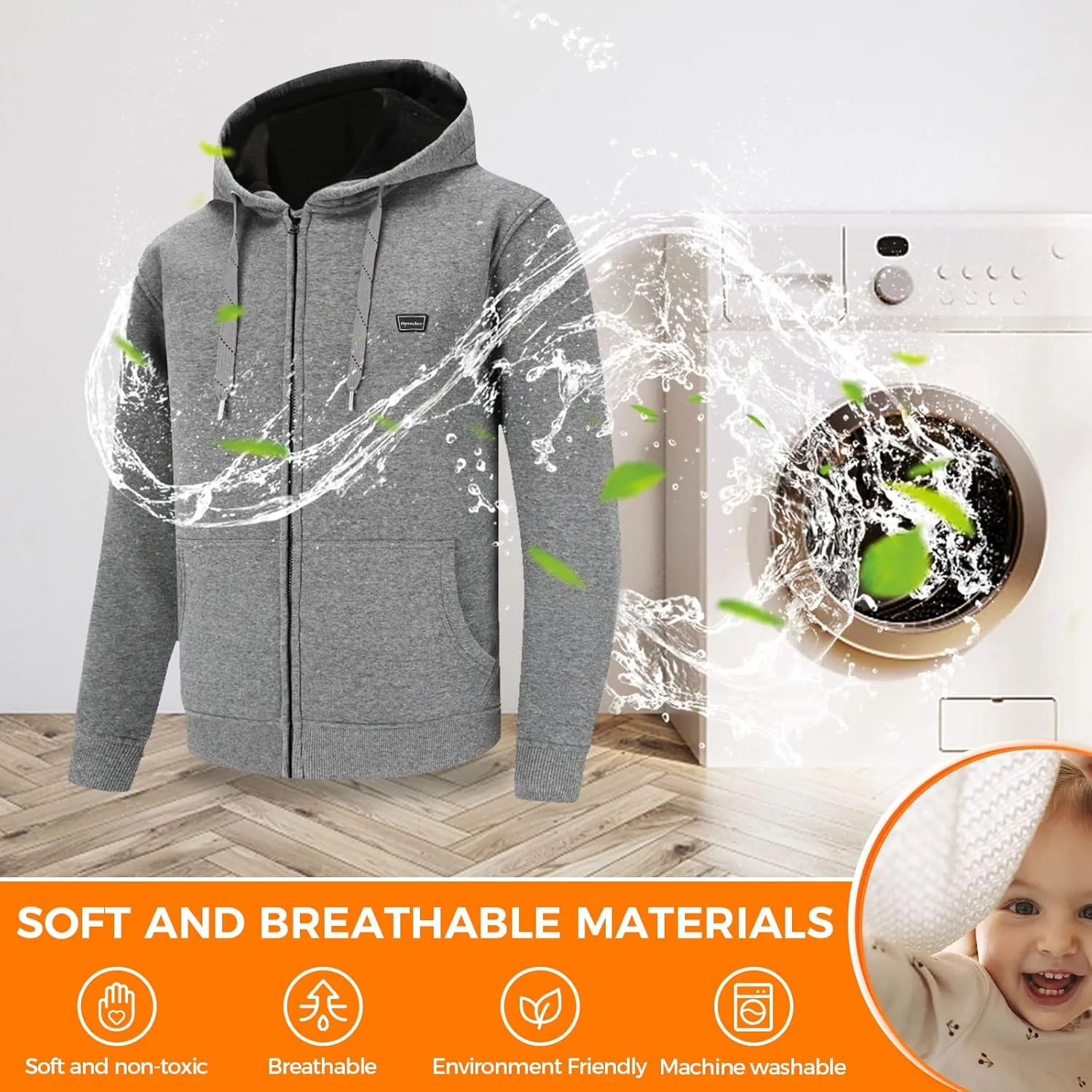 HENNCHEE Heated Hoodies for Men Women with Battery Pack, Zip Up Hooded Sweatshirt, Heating Jacket Unisex Hunting Fishing