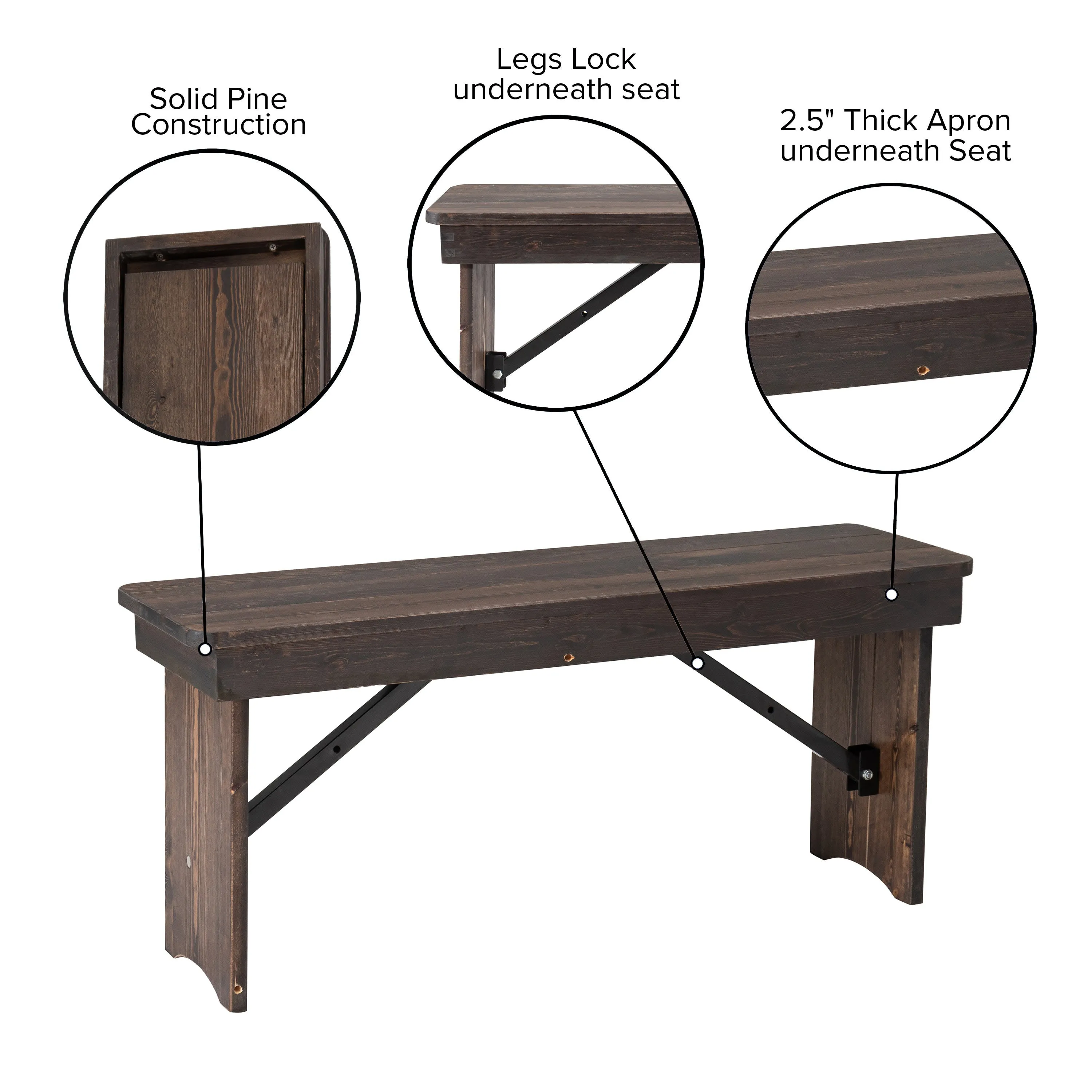 HERCULES Series 40" x 12" Solid Pine Folding Farm Bench