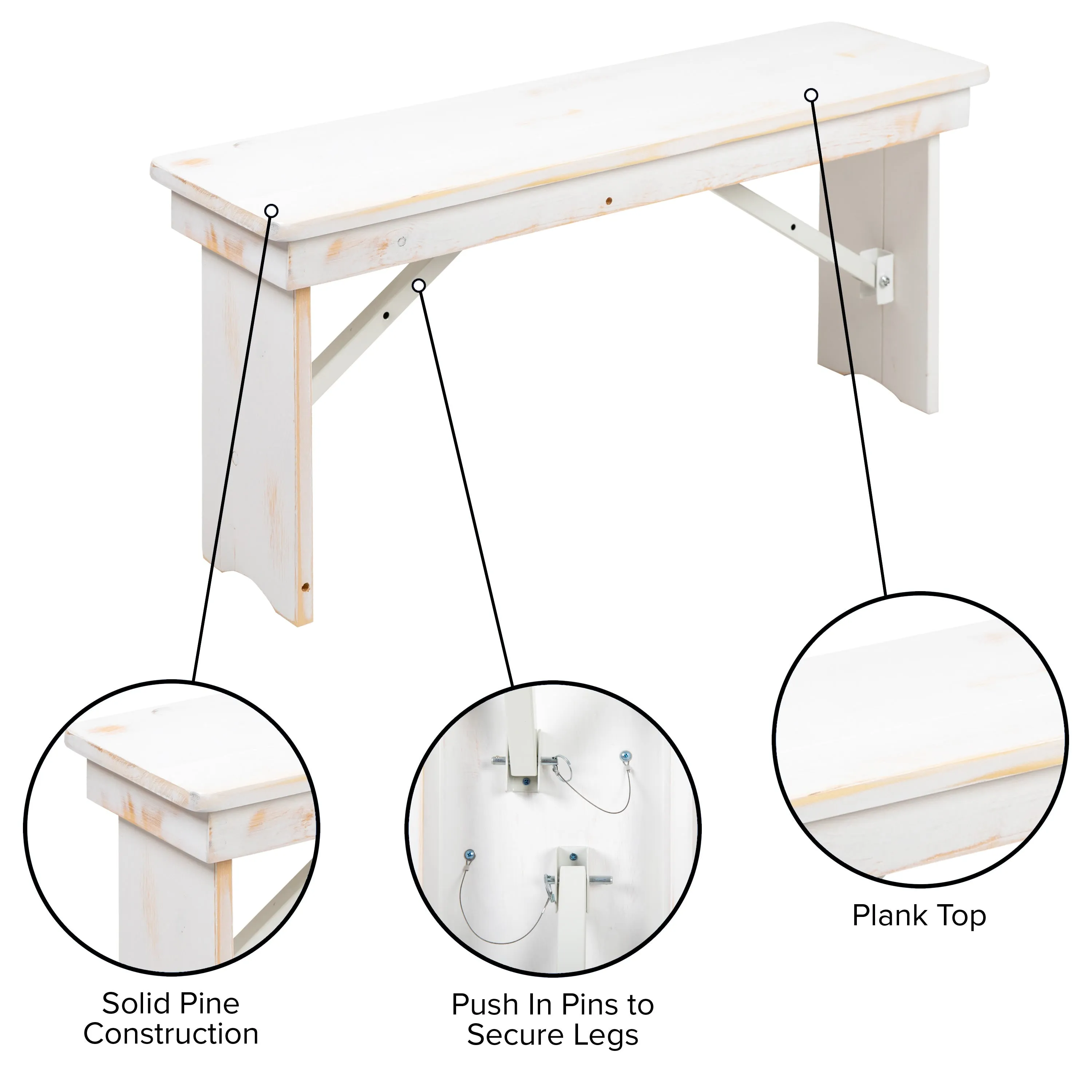 HERCULES Series 40" x 12" Solid Pine Folding Farm Bench