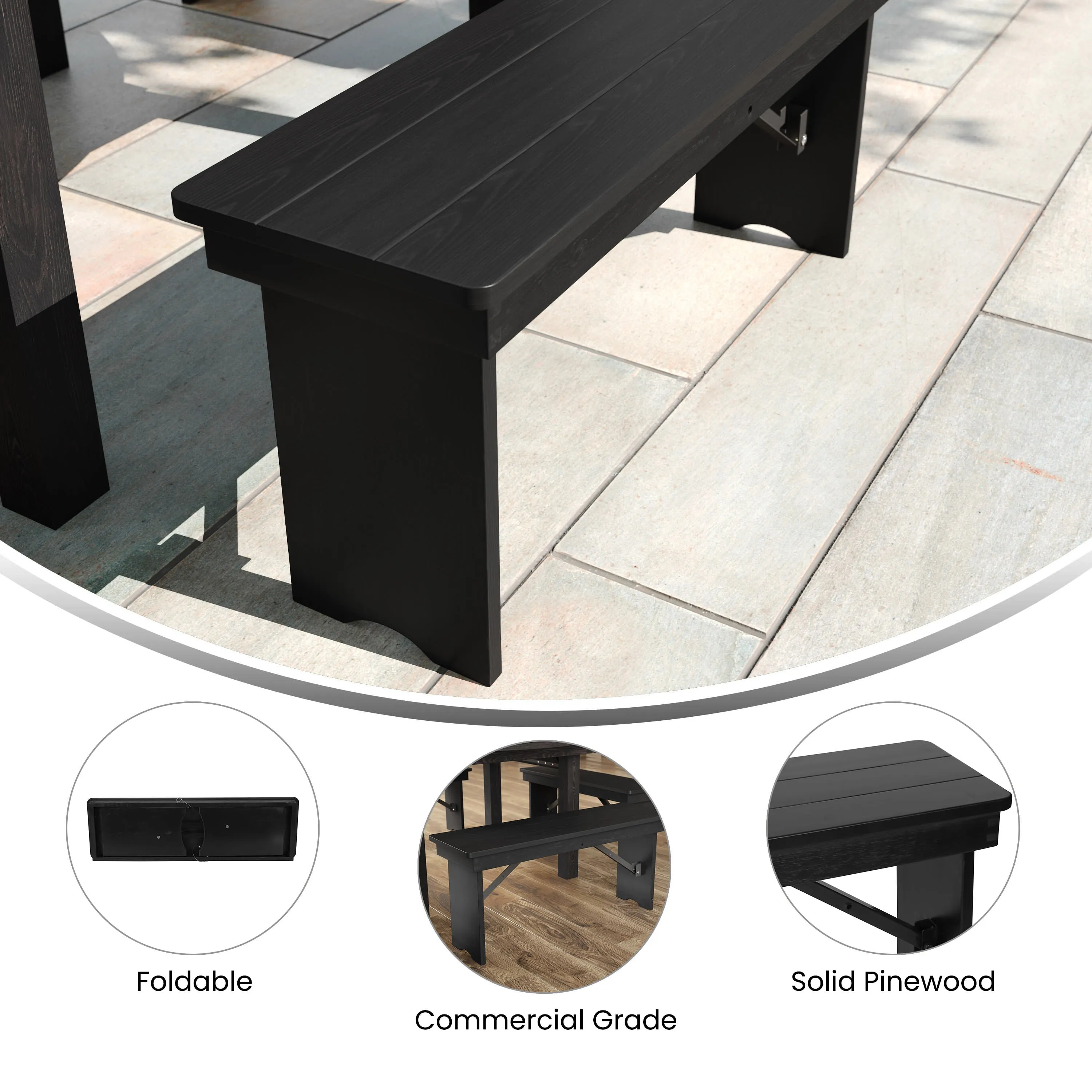 HERCULES Series 40" x 12" Solid Pine Folding Farm Bench