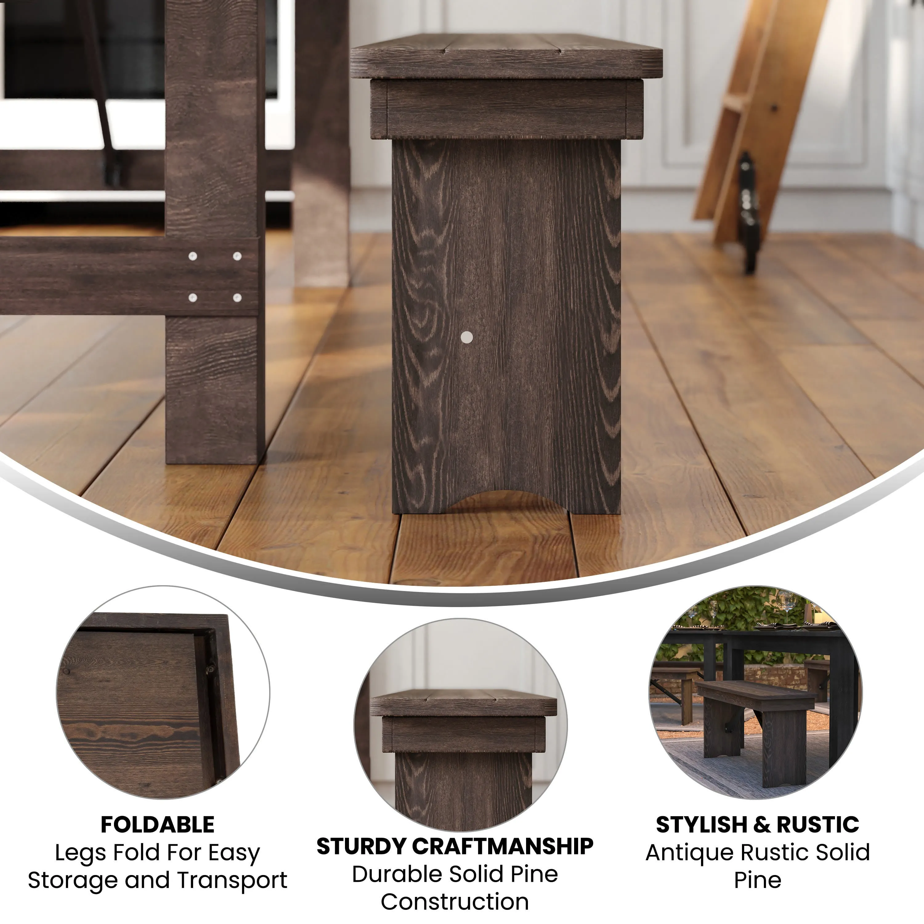 HERCULES Series 40" x 12" Solid Pine Folding Farm Bench