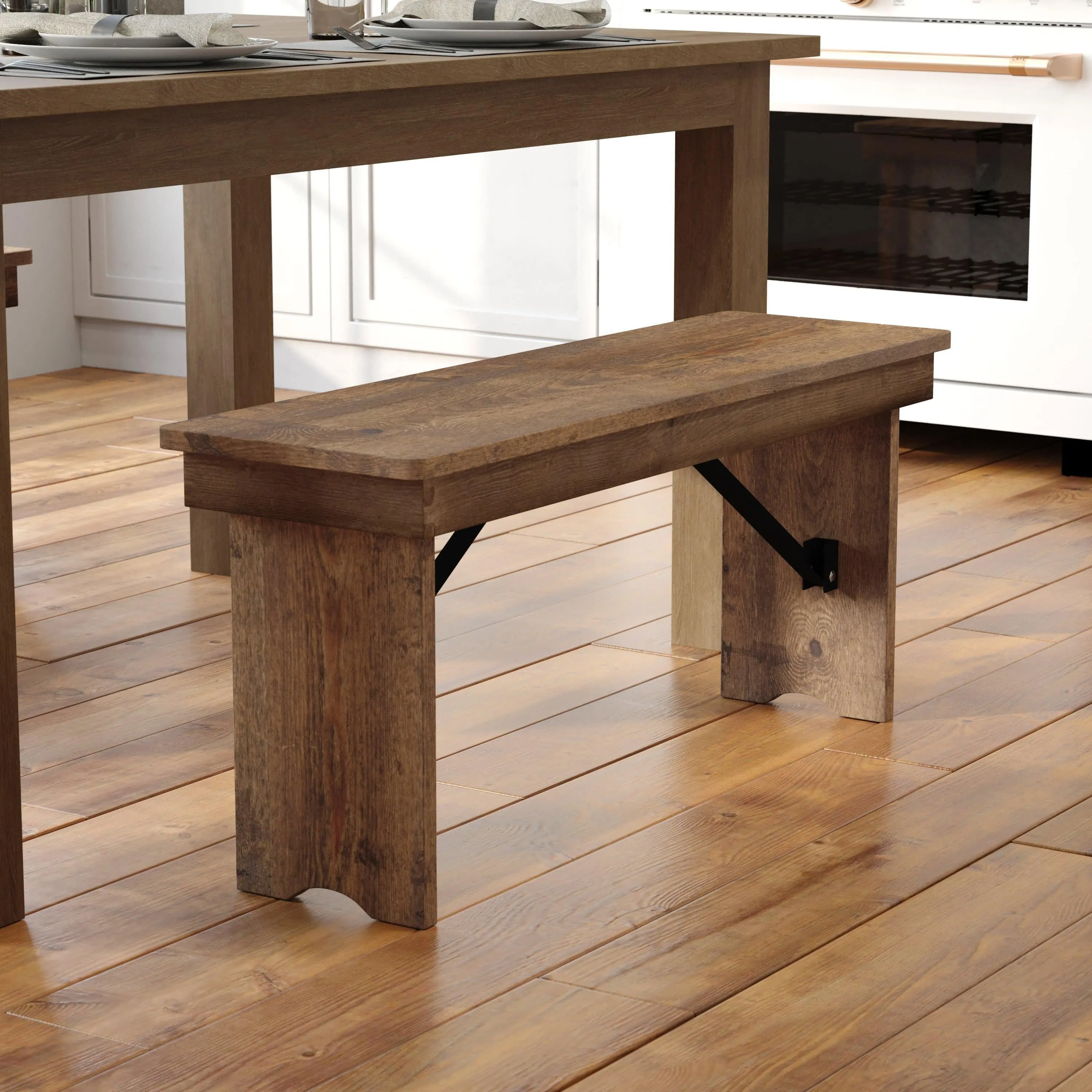 HERCULES Series 40" x 12" Solid Pine Folding Farm Bench