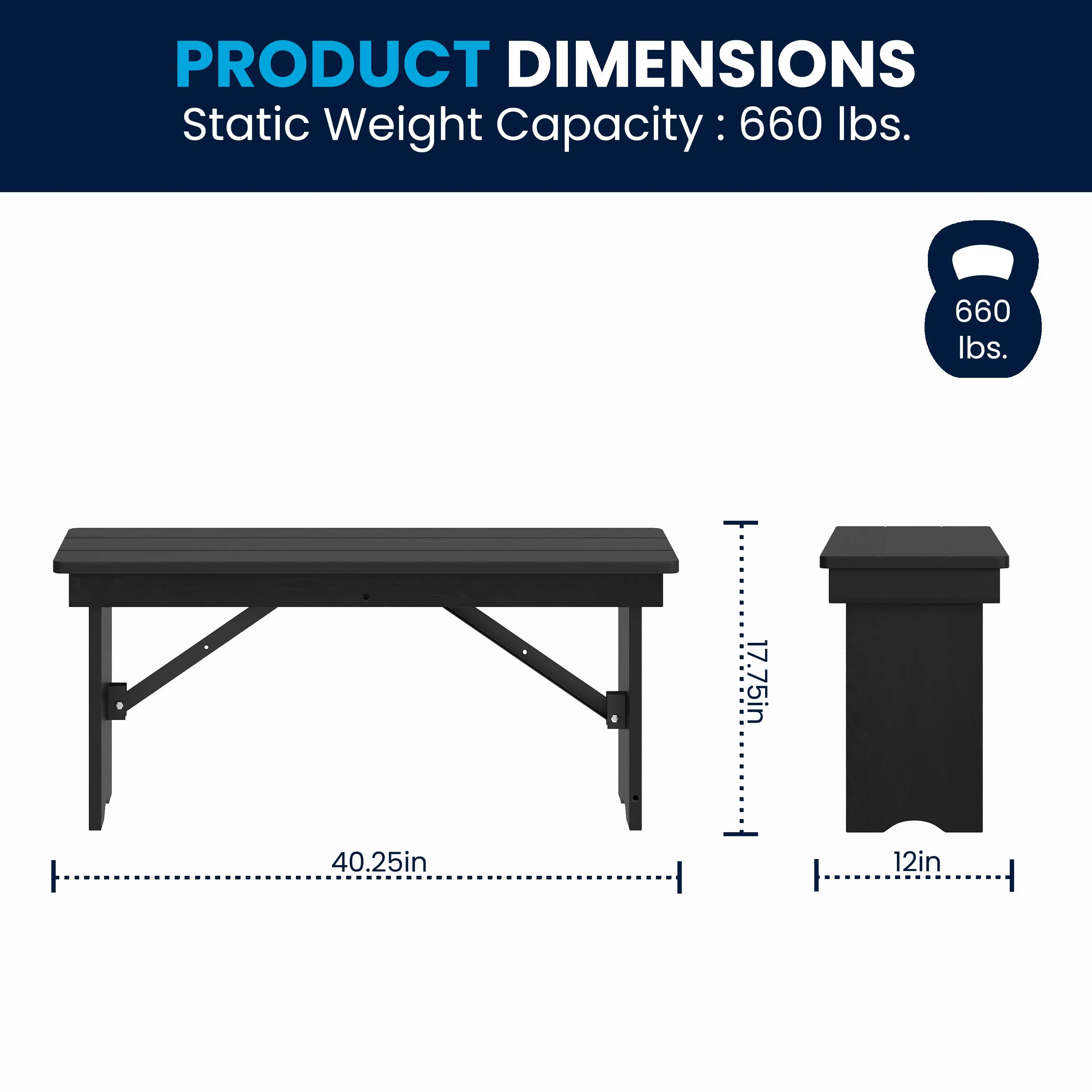 HERCULES Series 40" x 12" Solid Pine Folding Farm Bench