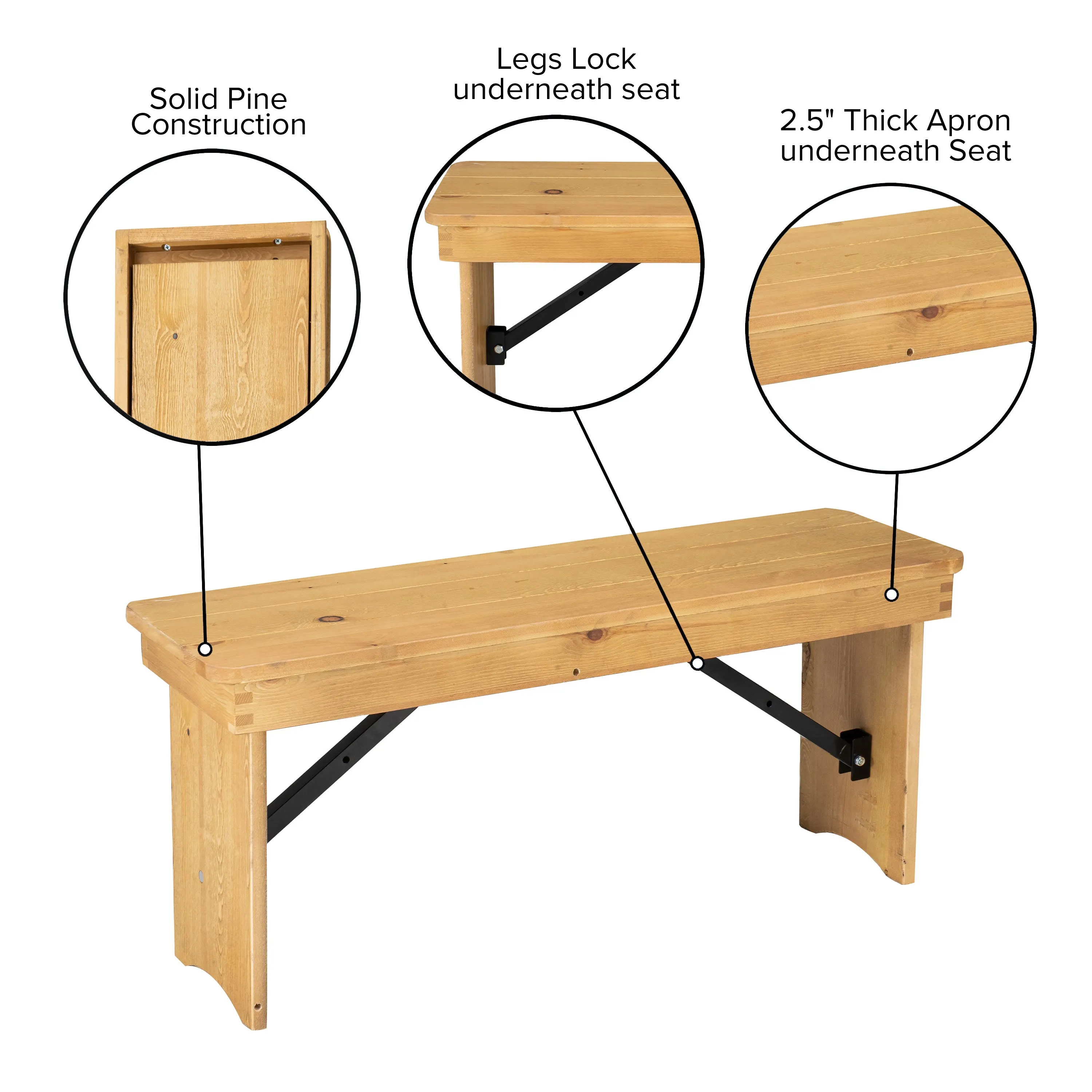 HERCULES Series 40" x 12" Solid Pine Folding Farm Bench