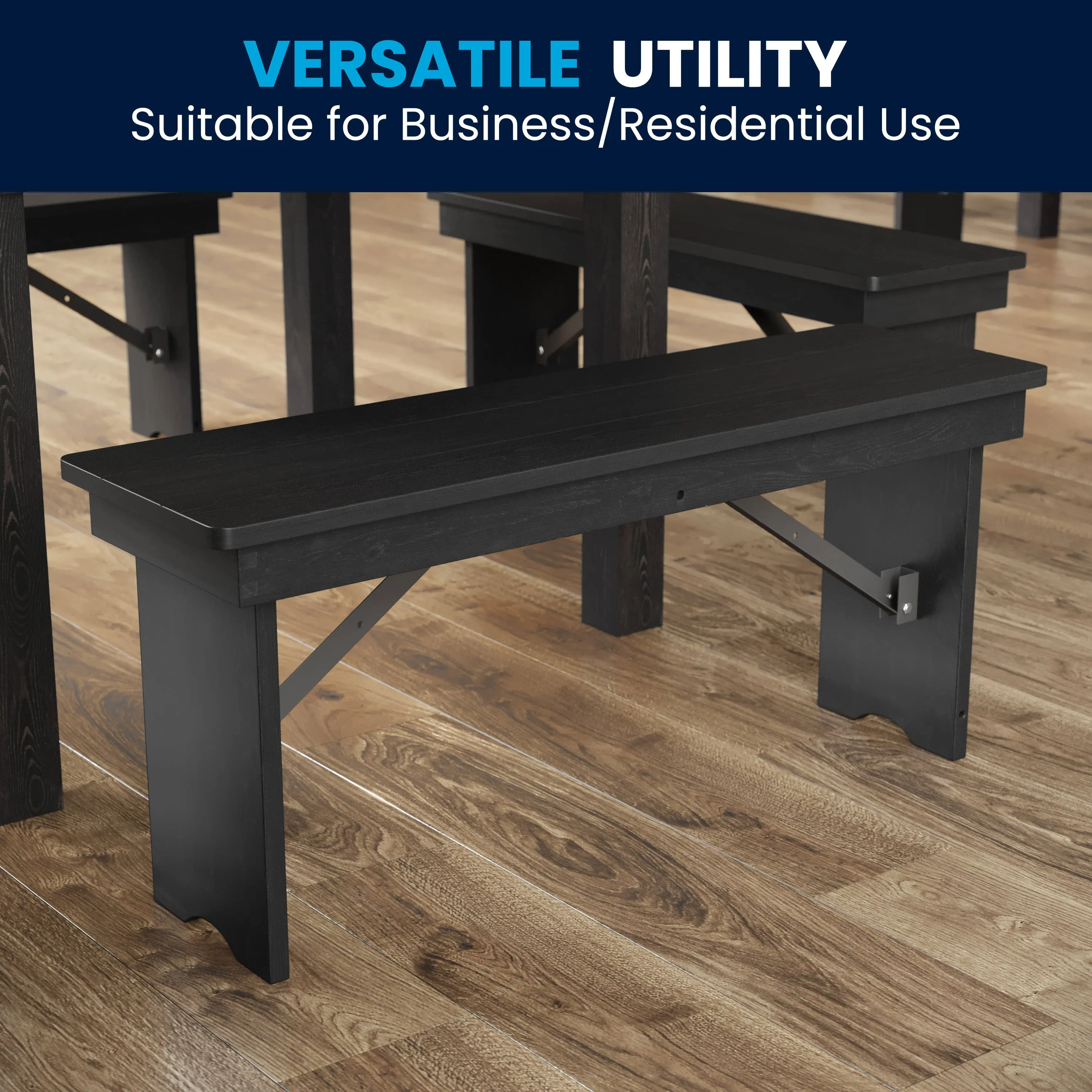 HERCULES Series 40" x 12" Solid Pine Folding Farm Bench
