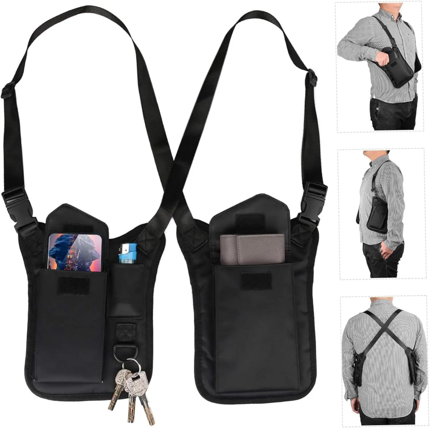 Hidden Underarm Strap Wallet Phone|Shoulder Bag, Anti-Theft Hidden Hidden Pocket, Safety Underarm Bag Polyester Double Shoulder Armpit Tactical Bag for Travel Outdoor