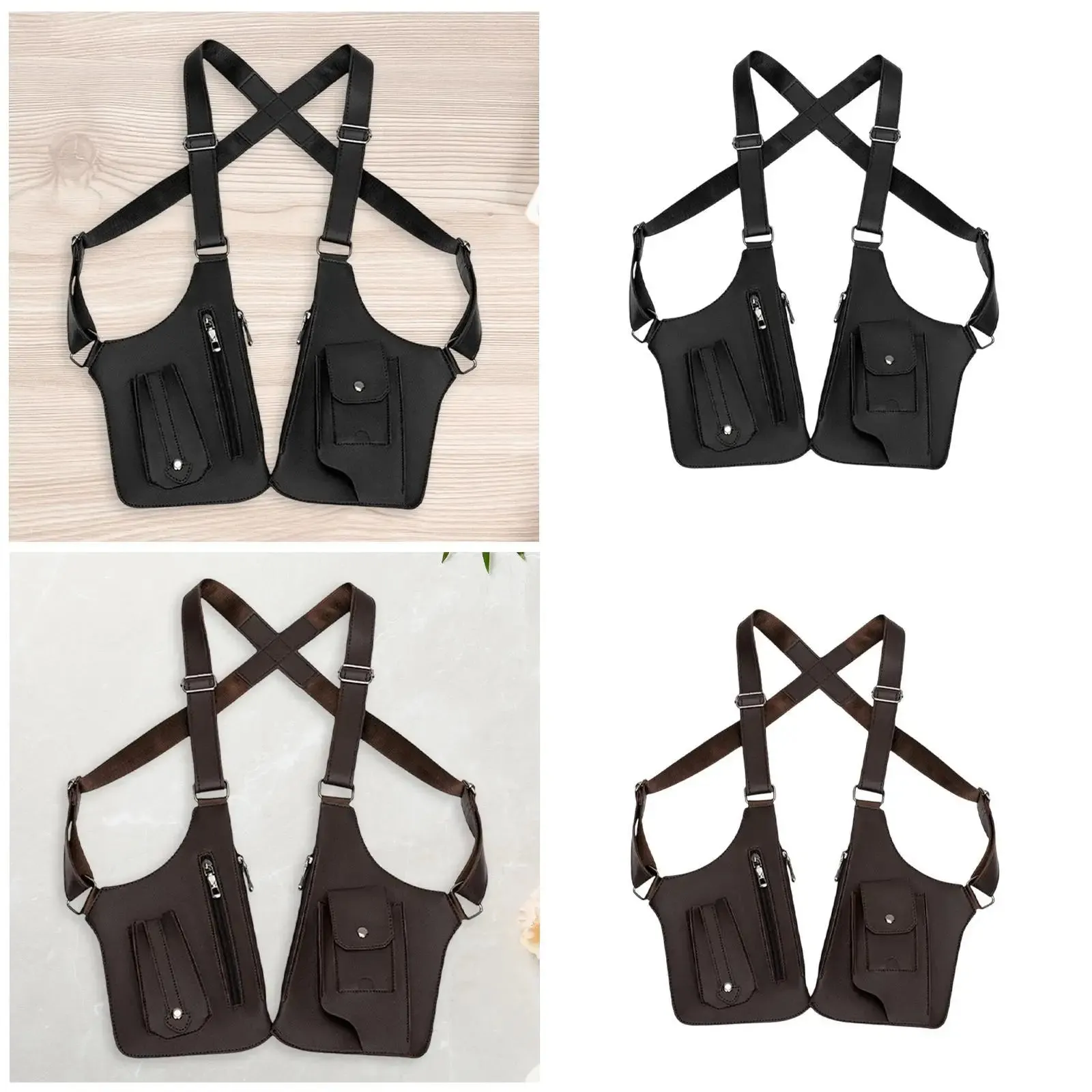 Hide Underarm Shoulder Bag Underarm Strap Wallet Outdoor Phone Bag Double Shoulder Pouch PU Leather for Fishing Men and Women