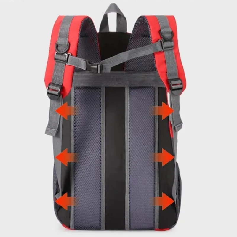 High capacity 40 Litre Mountaineering Bag Outdoor Survival Waterproof Large Capacity Travel Double Shoulder Travel Cycling (Red)