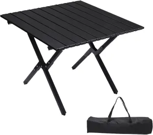 High-Carbon Steel Roll Up Picnic Table Folding Camping Table with Carry Bag Outdoor Indoor Use for BBQ, Picnic, Garden Parties, Foldable Portable Design.
