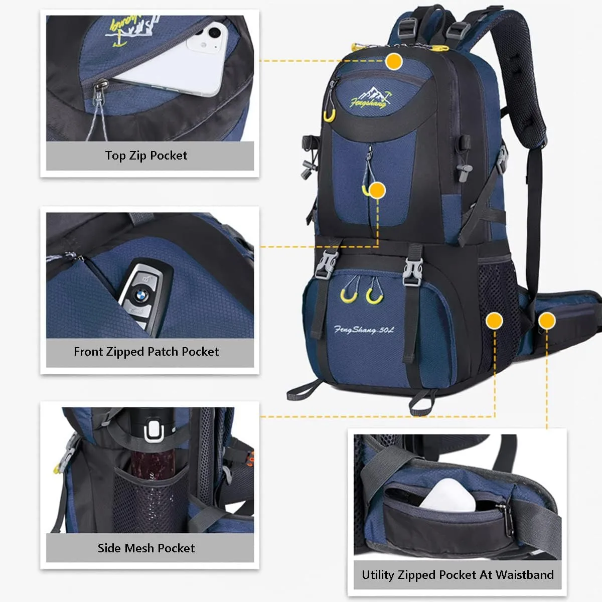 Hiking Backpack 50L Climbing Camping Backpack Large Rucksack for Trekking Travel Outdoor Sport