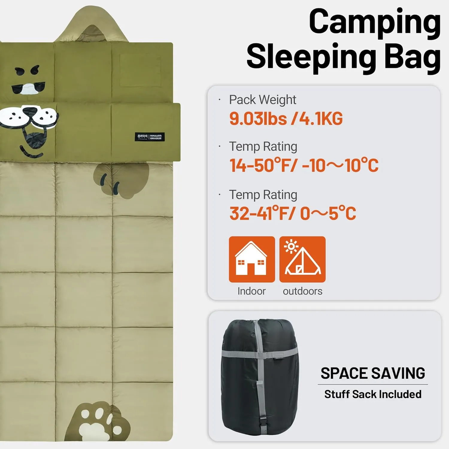 Himalaya Double Sleeping Bag, 2 Person Sleeping Bag for Adult Camping with Pillow Outdoor, Indoor, Queen Size Sleeping Bag for Cold Warm Weather