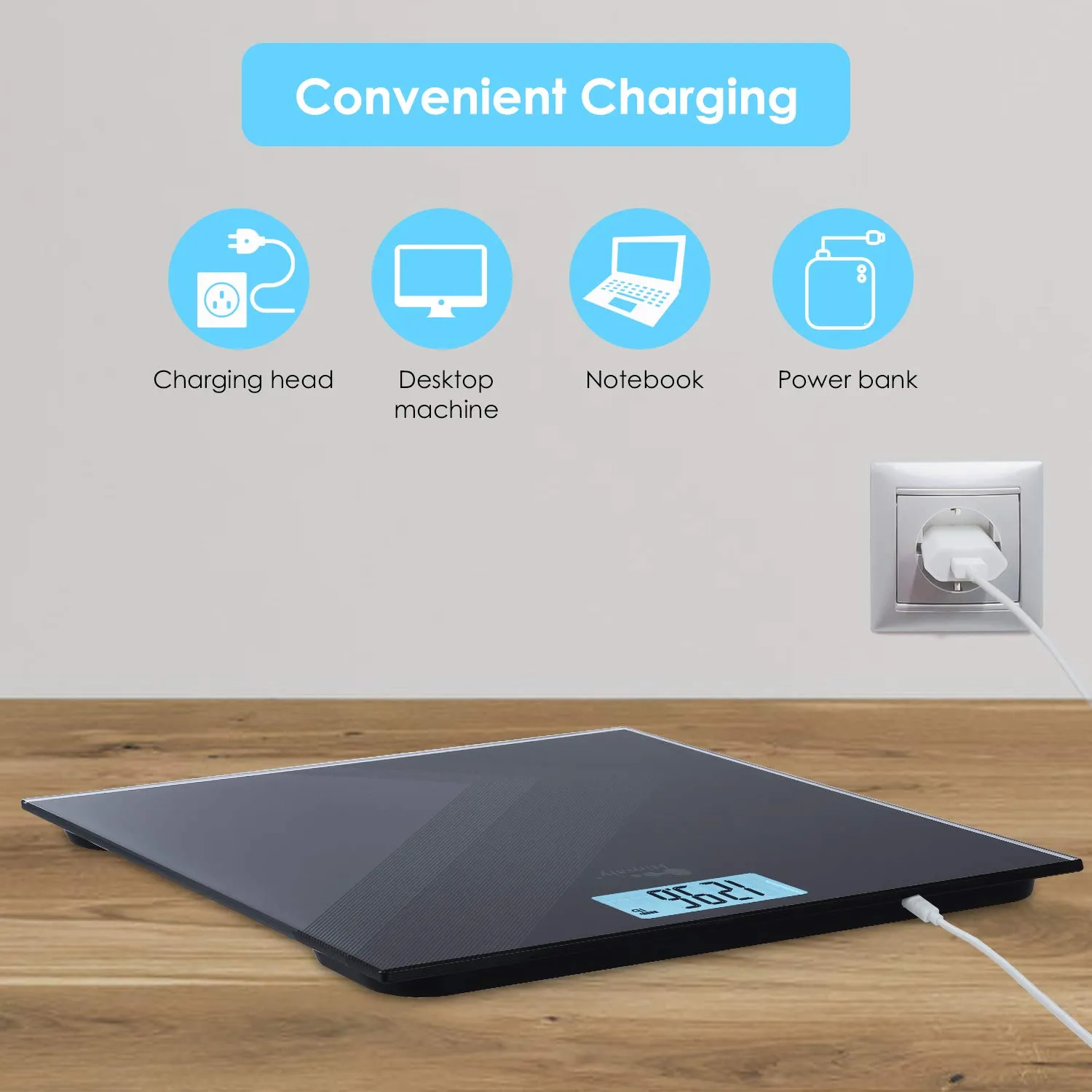 himaly Digital Body Weight Scale, USB Rechargeable Bathroom Scale with Step-On Technology, Back Light Display, Digital Weight Scale, 400Ibs/180kg Capacity, 6mm Tempered Glass