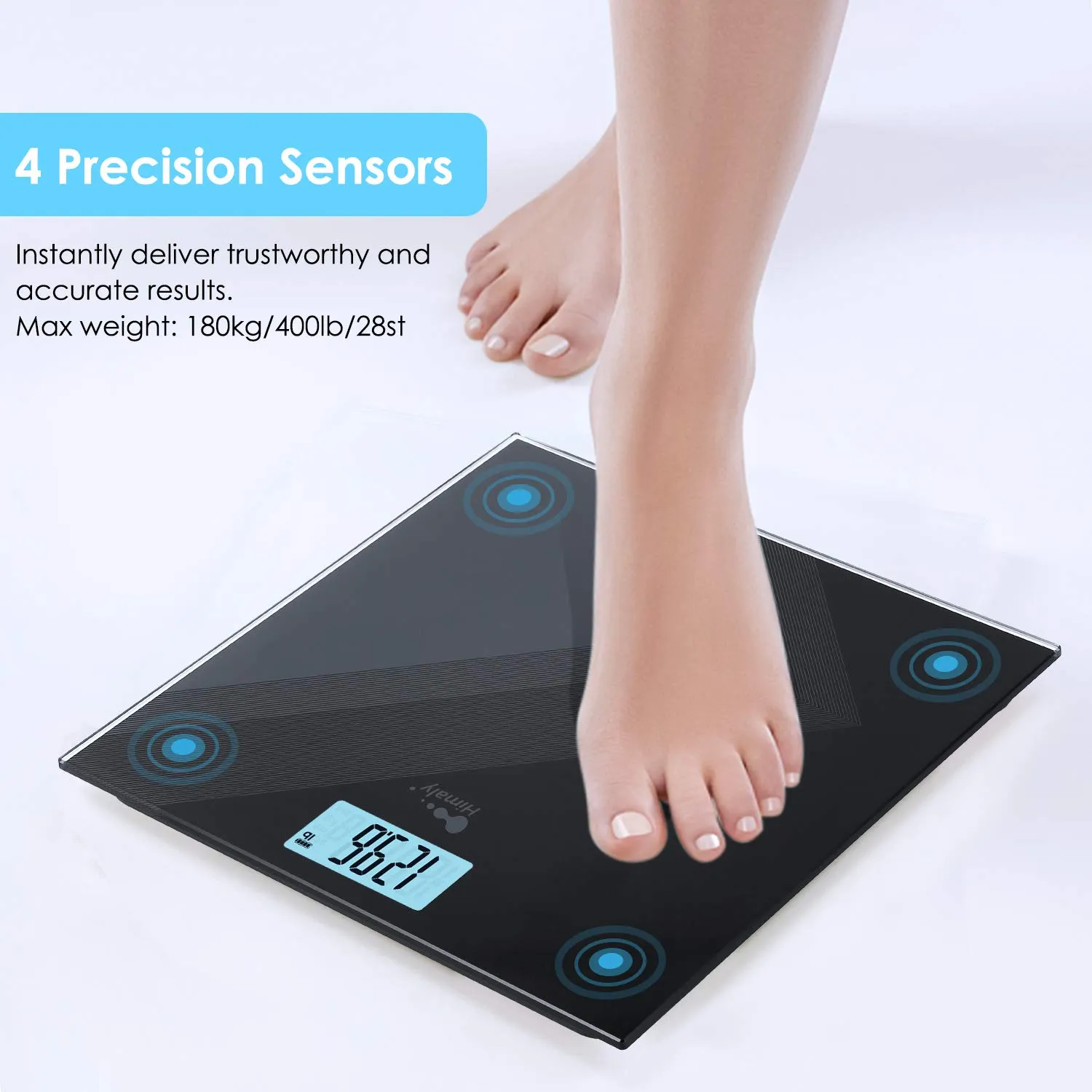 himaly Digital Body Weight Scale, USB Rechargeable Bathroom Scale with Step-On Technology, Back Light Display, Digital Weight Scale, 400Ibs/180kg Capacity, 6mm Tempered Glass