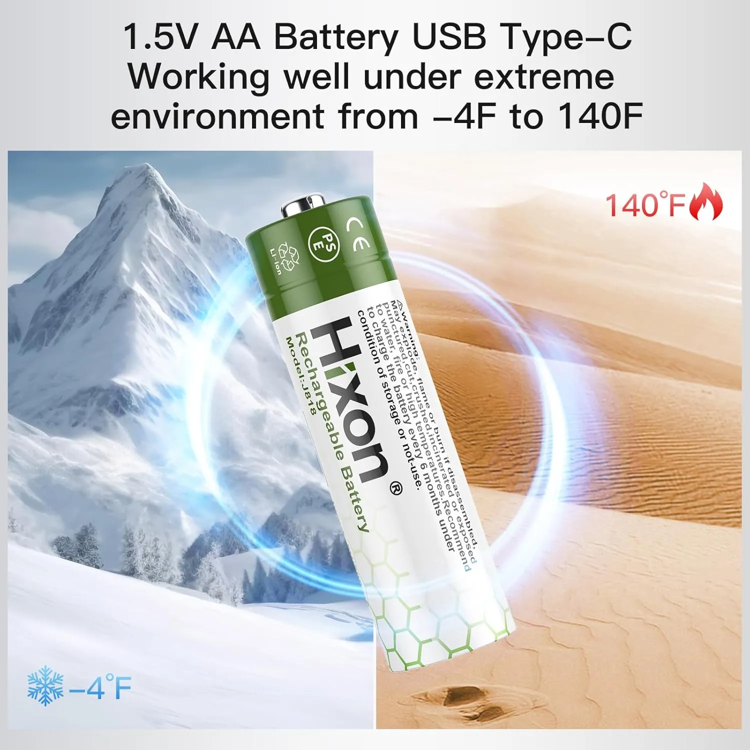 Hixon 1.5V USB Rechargeable Lithium Batteries AA Size,3000mWh Double AA Rechargeable Battery,Charges 1.5 Hours, Over 1000 Cycles, 4-in-1 USB-A to USB-C Charging Cable, LED Charge Indicator, 4-Pack