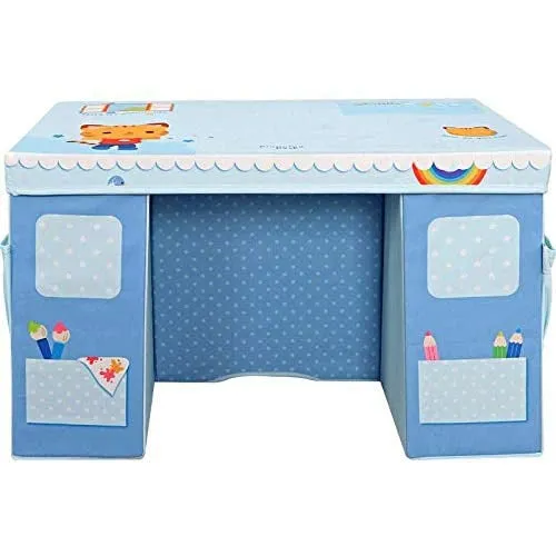 Home Canvas Storage Table and Chair Set for Childrens | Durable and Lightweight Planning Desk for Kids - Blue
