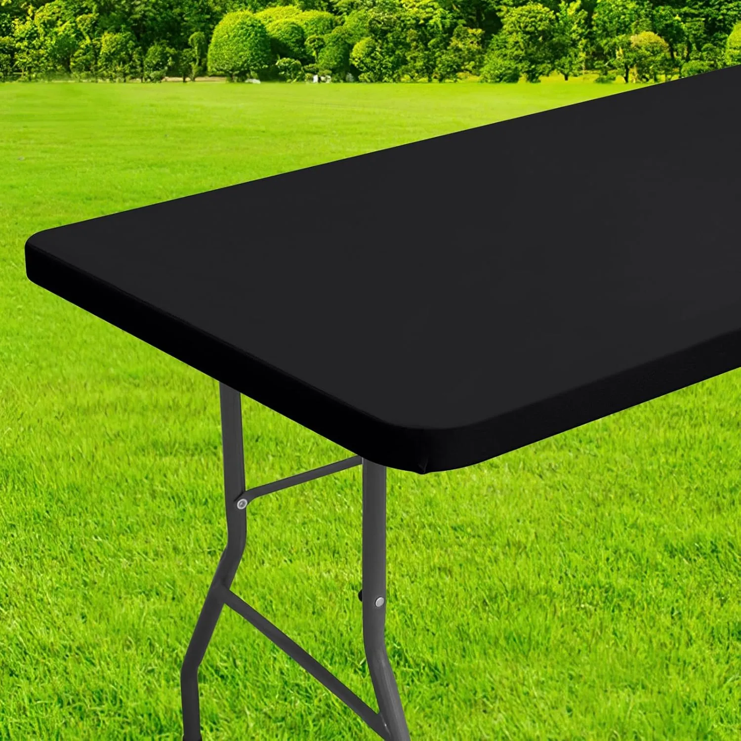 homing Rectangle Table Cloth Cover, Waterproof Polyester Elastic Fitted Tablecloth, Fits for 6 Foot Folding Tables, Washable Table Protector for Picnic, Camping, Outdoor (Black, 36" x 72")