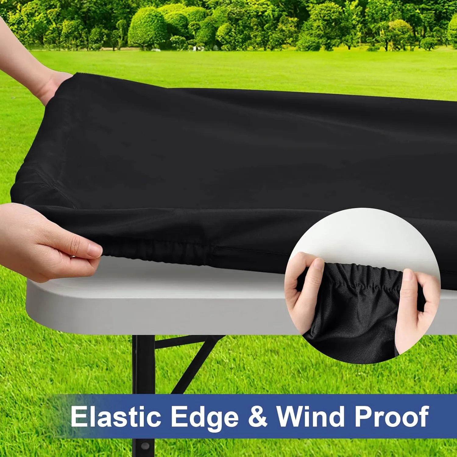 homing Rectangle Table Cloth Cover, Waterproof Polyester Elastic Fitted Tablecloth, Fits for 6 Foot Folding Tables, Washable Table Protector for Picnic, Camping, Outdoor (Black, 36" x 72")