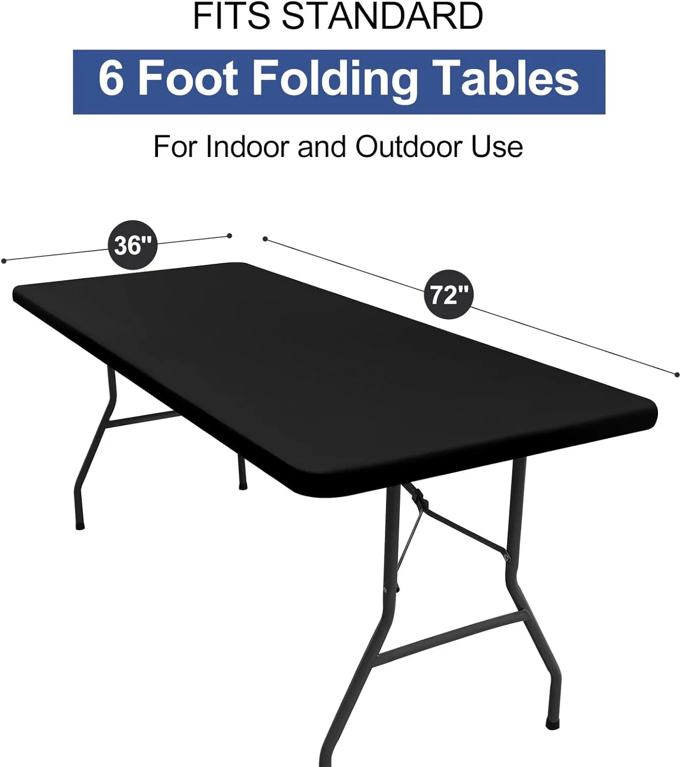 homing Rectangle Table Cloth Cover, Waterproof Polyester Elastic Fitted Tablecloth, Fits for 6 Foot Folding Tables, Washable Table Protector for Picnic, Camping, Outdoor (Black, 36" x 72")