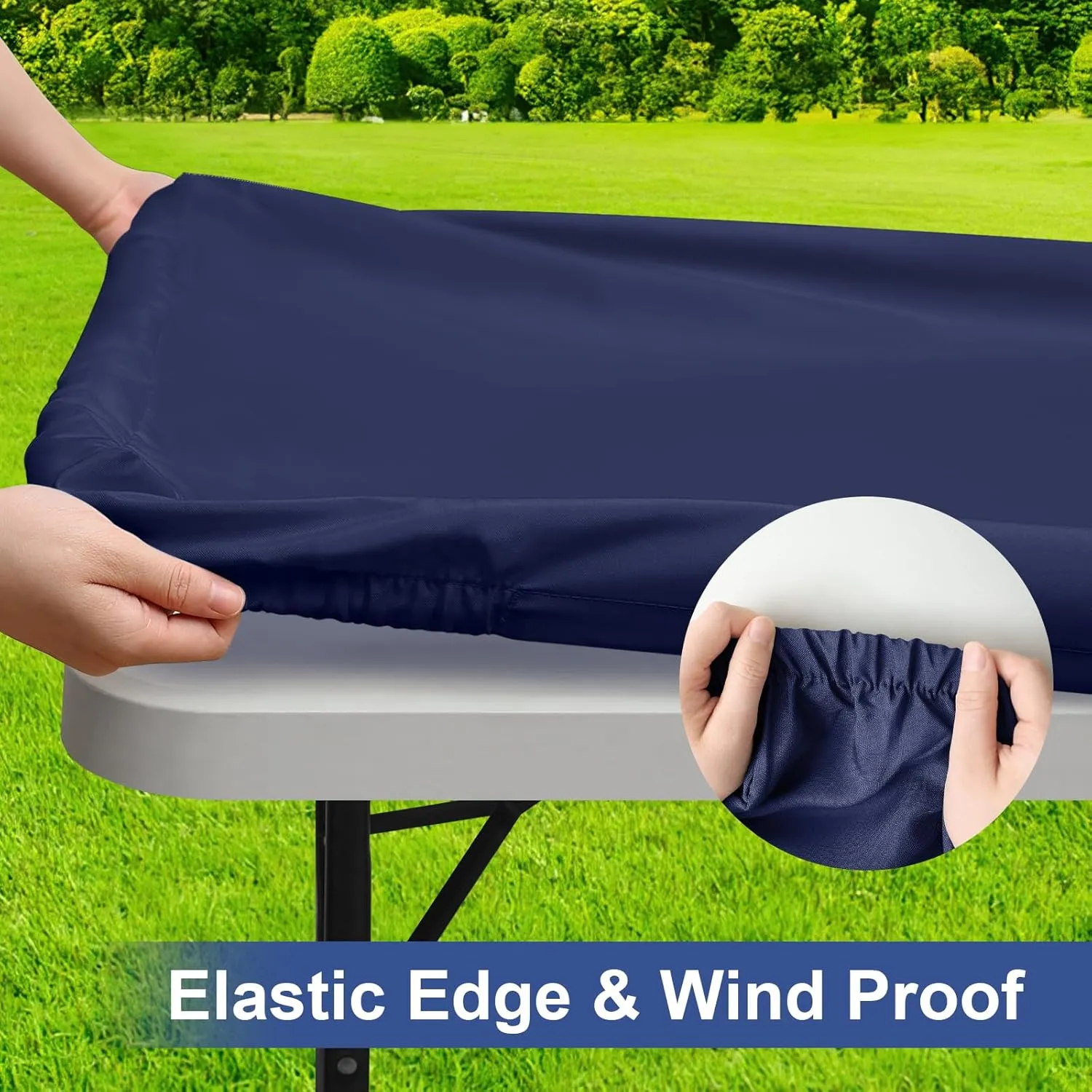 homing Rectangle Table Cloth Cover, Waterproof Polyester Elastic Fitted Tablecloth, Fits for 8 Foot Folding Tables, Washable Table Protector for Picnic, Camping, Outdoor (Navy Blue, 36" x 96")