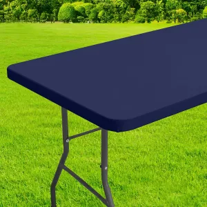 homing Rectangle Table Cloth Cover, Waterproof Polyester Elastic Fitted Tablecloth, Fits for 8 Foot Folding Tables, Washable Table Protector for Picnic, Camping, Outdoor (Navy Blue, 36" x 96")