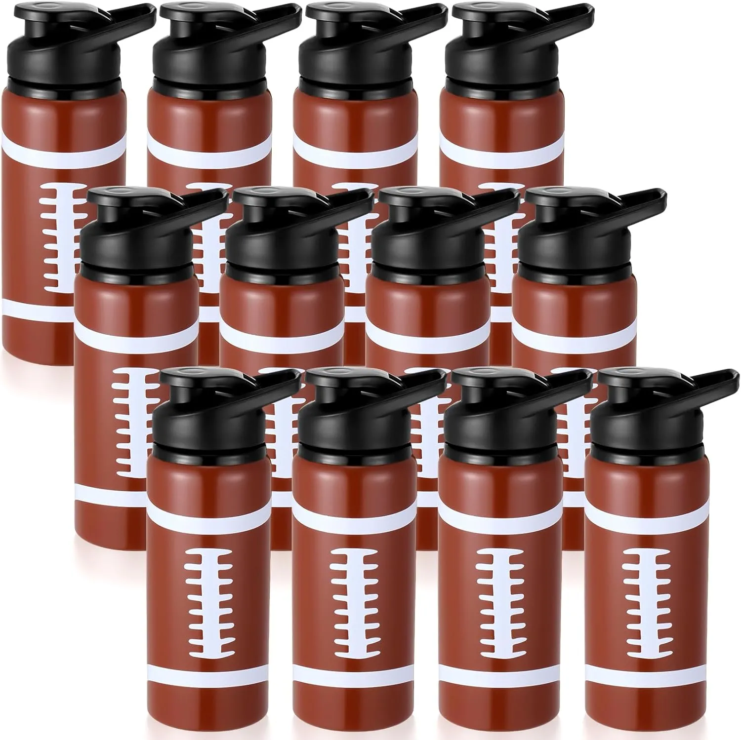 Honeydak 12 Pack 20 oz Football Water Bottle Bulk for Men Metal Travel Bottles with Snap Lid and Handle Aluminum Reusable Sports Outdoor School Gym Cycling